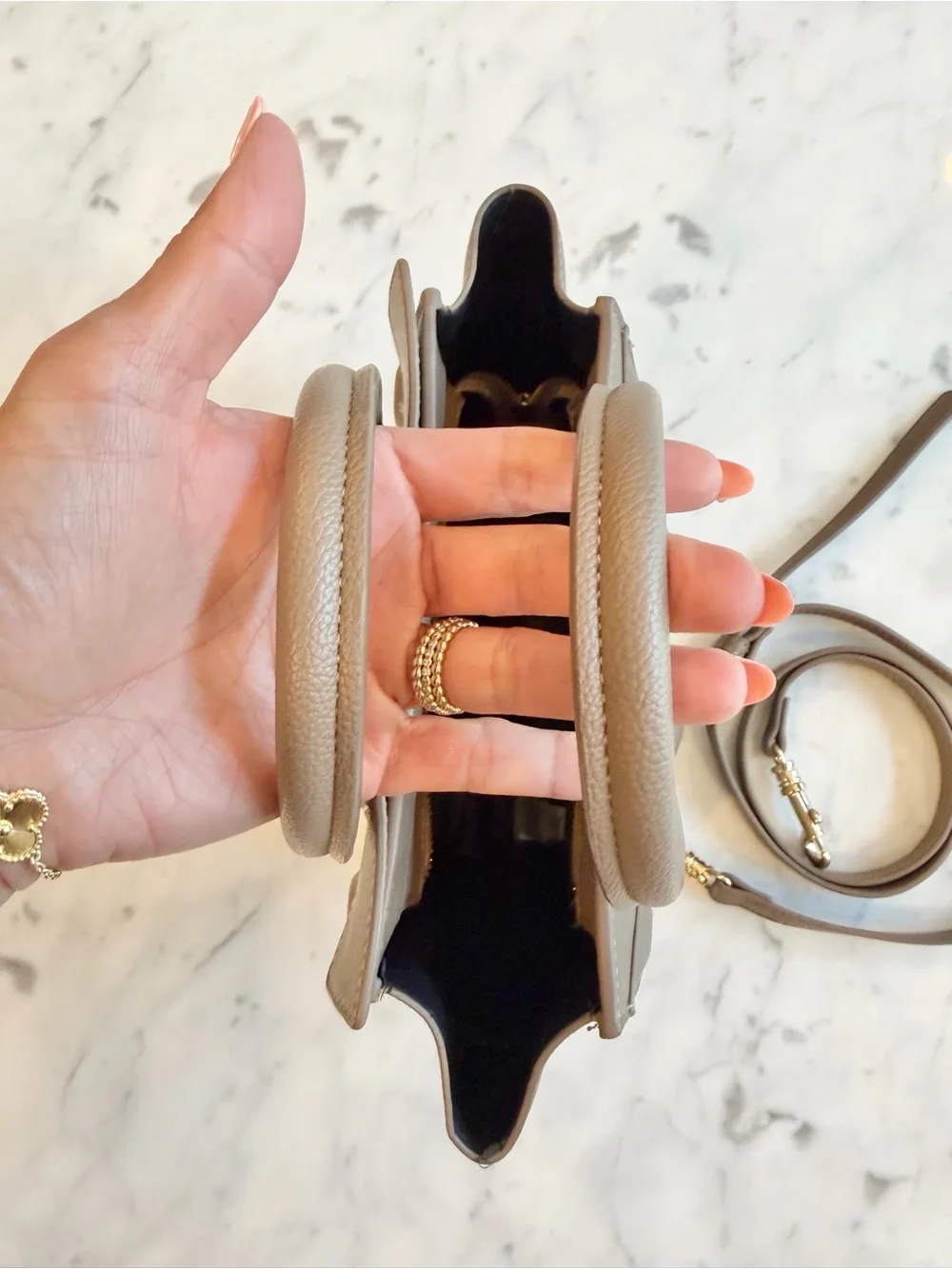 Preowned Taupe Nano Bag with shoulder strap